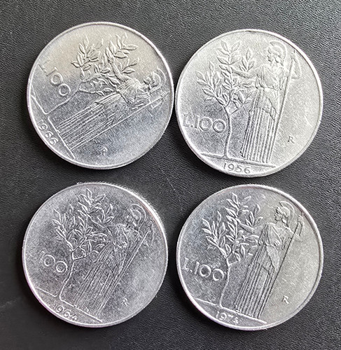 Four italy 100 lire coins - four,